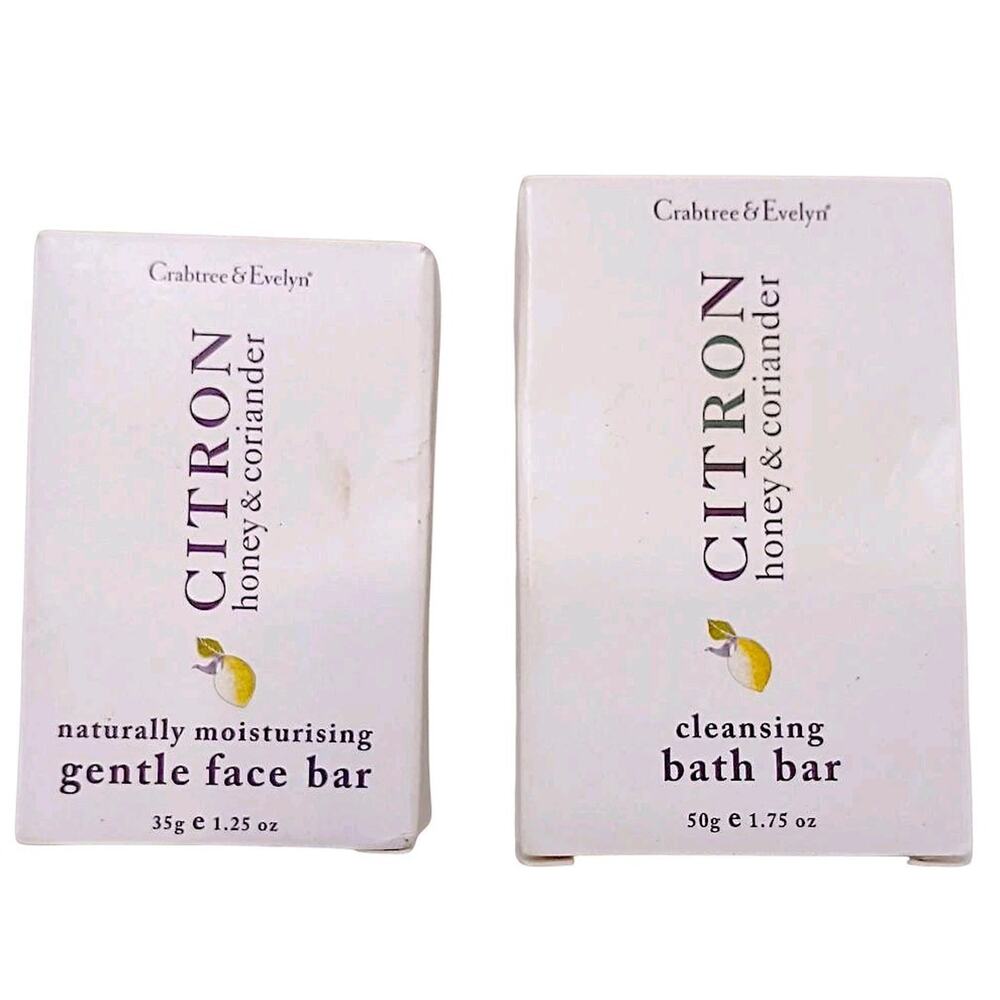 2pc Crabtree & Evelyn Citron Honey Coriander Cleanse Bath Bar & Gentle Face Soap